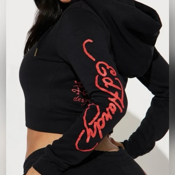 Ed Hardy Black New York City Nyc Skull Cropped Hoodie Size Large. - Picture 5 of 12